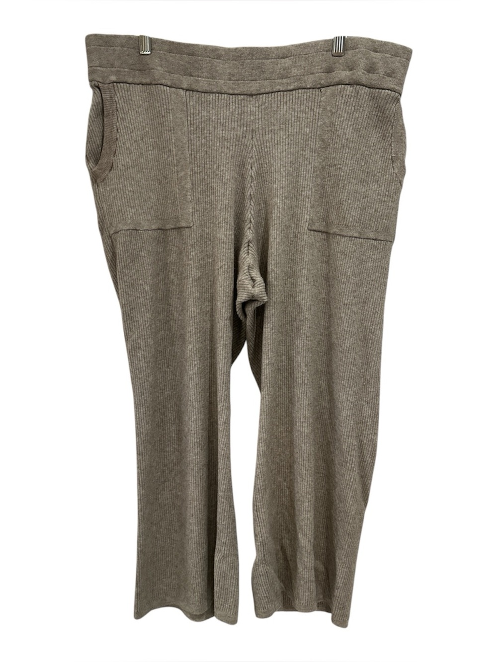 Lane Bryant LIVI Wide Leg Elastic Waist Ribbed Sweater Pants in Oatmeal - 22/24